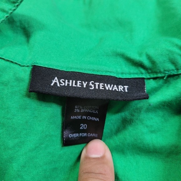 Ashley Stewart Shirt Dress Women's 20 Green Ruffle Trim Sleeveless A-Line Modest - Picture 2 of 7
